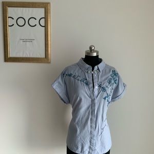 Pinstripe Embroidered Blouse
